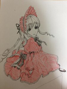 Rating: Safe Score: 0 Tags: 1girl bow dress image lolita_fashion long_hair looking_at_viewer monochrome photo shinku solo traditional_media User: admin