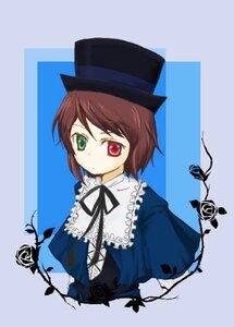 Rating: Safe Score: 0 Tags: 1girl black_ribbon brown_hair dress flower frills green_eyes hat heterochromia image long_sleeves looking_at_viewer red_eyes ribbon simple_background solo souseiseki suiseiseki top_hat upper_body User: admin