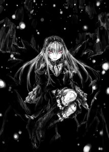 Rating: Safe Score: 0 Tags: 1girl air_bubble auto_tagged boots bubble dress frills gothic_lolita greyscale hairband image lolita_fashion lolita_hairband long_hair long_sleeves looking_at_viewer monochrome sitting smile solo suigintou underwater very_long_hair User: admin