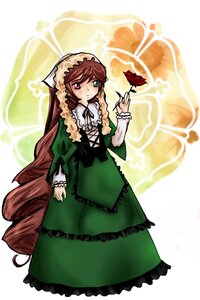 Rating: Safe Score: 0 Tags: 1girl brown_hair dress drill_hair flower frills green_dress green_eyes heterochromia image long_hair long_sleeves looking_at_viewer red_eyes solo suiseiseki twin_drills very_long_hair watering_can User: admin