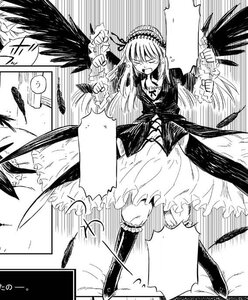 Rating: Safe Score: 0 Tags: 1girl comic dress frills greyscale hairband image long_hair long_sleeves monochrome open_mouth solo suigintou wings User: admin