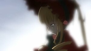 Rating: Safe Score: 0 Tags: 1girl blonde_hair blue_eyes bonnet dress flower hat image long_hair red_rose rose shinku solo User: admin