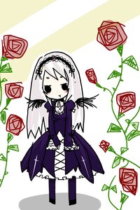 Rating: Safe Score: 0 Tags: 1girl black_wings chibi dress flower frills full_body gothic_lolita hairband image lolita_fashion long_hair long_sleeves red_flower red_rose rose silver_hair solo standing suigintou wings User: admin