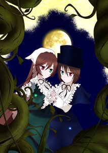 Rating: Safe Score: 0 Tags: 2girls brown_hair dress full_moon green_dress hat head_scarf heterochromia image long_hair long_sleeves looking_at_viewer moon multiple_girls night pair red_eyes siblings sisters souseiseki suiseiseki twins User: admin