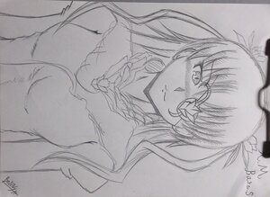 Rating: Safe Score: 0 Tags: 1girl barasuishou eyepatch flower greyscale image long_hair looking_at_viewer monochrome photo signature sketch smile solo traditional_media upper_body User: admin