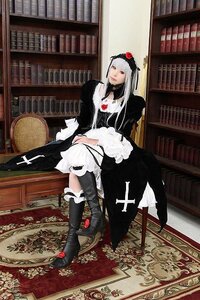 Rating: Safe Score: 0 Tags: 1girl book bookshelf boots dress flower frills gothic_lolita knee_boots library long_hair rose silver_hair sitting solo suigintou User: admin