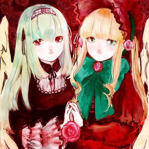 Rating: Safe Score: 0 Tags: 2girls blonde_hair bow dress flower hairband holding_hands image long_hair looking_at_viewer multiple_girls pair red_eyes red_flower red_rose rose shinku siblings sisters suigintou User: admin
