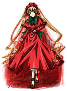 Rating: Safe Score: 0 Tags: 1girl blonde_hair bow bowtie dress full_body green_bow image long_hair long_sleeves looking_at_viewer red_dress shinku shoes simple_background solo standing twintails very_long_hair white_background User: admin