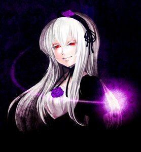 Rating: Safe Score: 0 Tags: 1girl choker dress flower hairband image long_hair looking_at_viewer purple_flower purple_rose red_eyes rose silver_hair smile solo suigintou upper_body User: admin