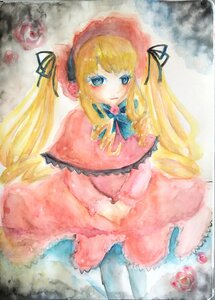 Rating: Safe Score: 0 Tags: 1girl blonde_hair blue_eyes blush bonnet bow capelet dress drill_hair flower frills image long_hair long_sleeves looking_at_viewer photo ribbon rose shinku solo traditional_media twin_drills twintails very_long_hair watercolor_(medium) User: admin