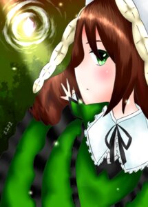 Rating: Safe Score: 0 Tags: 1girl blush brown_hair dress frills green_eyes image long_hair long_sleeves ribbon solo suiseiseki User: admin