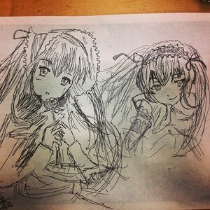 Rating: Safe Score: 0 Tags: 2girls dress flower frills hairband image lolita_hairband long_hair long_sleeves looking_at_viewer monochrome multiple_girls pair ribbon rose shinku siblings sisters sketch smile suigintou traditional_media twintails User: admin