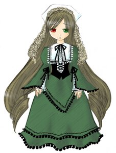 Rating: Safe Score: 0 Tags: 1girl brown_hair dress frills full_body green_dress green_eyes heterochromia image long_hair long_sleeves looking_at_viewer red_eyes simple_background solo standing suiseiseki very_long_hair white_background User: admin