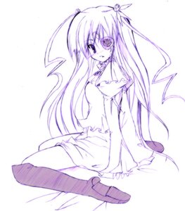 Rating: Safe Score: 0 Tags: 1girl barasuishou boots dress eyepatch full_body hair_ornament image juliet_sleeves knee_boots long_hair long_sleeves looking_at_viewer monochrome pink_theme puffy_sleeves purple_theme rozen_maiden sen_(astronomy) simple_background sitting solo striped vertical_stripes very_long_hair wariza white_background User: admin