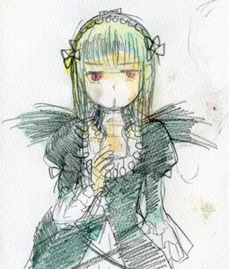 Rating: Safe Score: 0 Tags: 1girl bangs black_wings cup dress frills hairband holding image lolita_hairband long_hair long_sleeves looking_at_viewer red_eyes ribbon solo suigintou upper_body wings User: admin