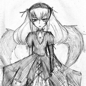 Rating: Safe Score: 0 Tags: 1girl dress frills greyscale hairband image lolita_hairband long_hair long_sleeves looking_at_viewer monochrome solo suigintou traditional_media wings User: admin