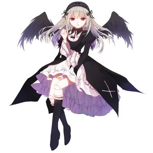 Rating: Safe Score: 0 Tags: 1girl angel_wings bangs black_legwear black_wings doll_joints dress eyebrows_visible_through_hair feathered_wings feathers frills full_body hairband joints kneehighs long_hair long_sleeves looking_at_viewer red_eyes solo striped suigintou white_background wings User: admin