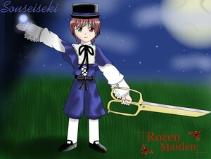 Rating: Safe Score: 0 Tags: 1girl blue_dress character_name grass green_eyes hat heterochromia holding holding_sword image long_sleeves night outdoors outstretched_arm pantyhose red_eyes ribbon short_hair solo souseiseki standing sword weapon white_legwear User: admin