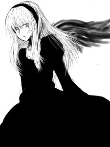 Rating: Safe Score: 0 Tags: 1girl bangs black_dress closed_mouth dress eyebrows_visible_through_hair greyscale hair_between_eyes hairband half-closed_eyes image long_hair long_sleeves looking_at_viewer monochrome simple_background solo suigintou upper_body white_background User: admin