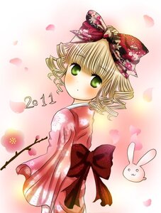 Rating: Safe Score: 0 Tags: 1girl blonde_hair blush bow cherry_blossoms drill_hair flower gradient gradient_background green_eyes hair_bow hina_ichigo hinaichigo image japanese_clothes kimono looking_at_viewer looking_back petals pink_bow short_hair solo striped User: admin