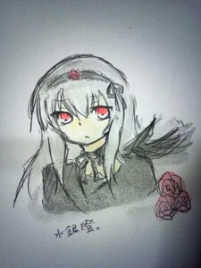 Rating: Safe Score: 0 Tags: 1girl black_dress black_wings choker detached_collar dress flower hairband image long_hair looking_at_viewer photo red_eyes red_flower red_rose ribbon rose solo suigintou traditional_media wings User: admin