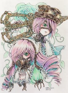 Rating: Safe Score: 0 Tags: 2girls chain eyepatch green_eyes hat image long_hair m_putorius multiple_girls pair pink_hair siblings sisters souseiseki suiseiseki traditional_media twins User: admin