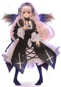 Rating: Safe Score: 0 Tags: 1girl :d bangs black_dress black_footwear black_ribbon black_wings blush boots detached_collar dress eyebrows_visible_through_hair feathered_wings feathers flower frills full_body hairband image juliet_sleeves long_hair long_sleeves looking_at_viewer open_mouth red_eyes ribbon rose smile solo striped suigintou vertical_stripes very_long_hair white_background wide_sleeves wings User: admin