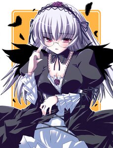 Rating: Safe Score: 0 Tags: 1girl black_dress black_wings blush breasts cleavage detached_collar doll_joints dress feathers flower frills glasses hairband image lace large_breasts lolita_fashion lolita_hairband long_hair long_sleeves looking_at_viewer mini_wings open_mouth pink_eyes puffy_sleeves red_eyes ribbon rose rozen_maiden shinshin silver_hair solo suigintou wings User: admin