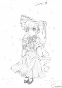 Rating: Safe Score: 0 Tags: 1girl artist_name bonnet bow bowtie character_name dress full_body greyscale image long_hair long_sleeves looking_at_viewer monochrome petals shinku shoes solo standing striped striped_background vertical-striped_dress vertical_stripes very_long_hair User: admin