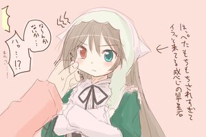 Rating: Safe Score: 0 Tags: 1girl blue_eyes blush brown_hair dress green_dress heterochromia image long_hair long_sleeves simple_background solo solo_focus suiseiseki User: admin