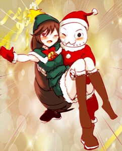 Rating: Safe Score: 0 Tags: 1girl blush boots brown_hair christmas closed_eyes gloves hat image knee_boots long_hair santa_costume smile solo suiseiseki User: admin