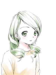 Rating: Safe Score: 0 Tags: 1girl bangs blush drill_hair eyebrows_visible_through_hair green_eyes green_hair image kanaria long_hair long_sleeves looking_at_viewer shirt simple_background solo striped striped_background upper_body vertical_stripes white_background User: admin
