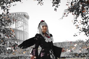 Rating: Safe Score: 0 Tags: 1girl 3d black_wings dress flower gothic_lolita lolita_fashion long_sleeves silver_hair snow solo suigintou wings User: admin