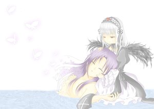 Rating: Safe Score: 0 Tags: 2girls blue_butterfly bug butterfly butterfly_hair_ornament closed_eyes detached_collar dress flower frills hairband image insect kakizaki_megu lap_pillow long_hair long_sleeves multiple_girls silver_hair sleeping solo suigintou wings User: admin