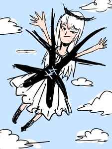 Rating: Safe Score: 0 Tags: 1girl blue_sky closed_mouth cloud day dress feathers image long_hair looking_at_viewer outstretched_arms sky solo suigintou white_hair wings User: admin