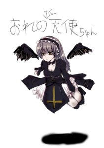 Rating: Safe Score: 0 Tags: 1girl black_wings boots dress feathered_wings feathers frills hairband image long_hair long_sleeves solo suigintou white_background wings User: admin