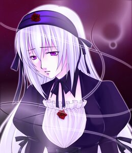 Rating: Safe Score: 0 Tags: 1girl breasts dress flower frills hairband image long_hair long_sleeves looking_at_viewer puffy_sleeves red_flower red_rose ribbon rose silver_hair solo suigintou upper_body User: admin