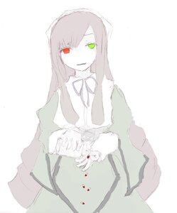 Rating: Safe Score: 0 Tags: 1girl auto_tagged bangs dress green_eyes heterochromia holding image long_hair long_sleeves looking_at_viewer red_eyes simple_background smile solo suiseiseki white_background User: admin