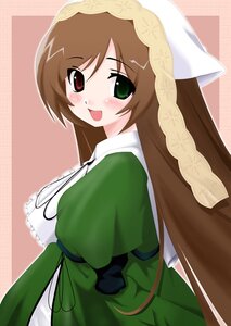 Rating: Safe Score: 0 Tags: 1girl :d blush brown_hair dress green_dress green_eyes head_scarf heterochromia image long_hair long_sleeves looking_at_viewer open_mouth red_eyes smile solo suiseiseki very_long_hair User: admin