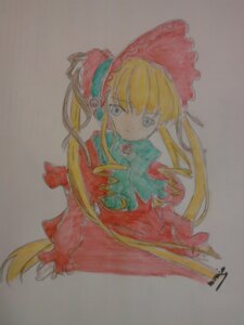 Rating: Safe Score: 0 Tags: 1girl blonde_hair blue_eyes bonnet bow dress flower full_body image long_hair long_sleeves looking_at_viewer marker_(medium) photo red_dress rose shinku simple_background solo traditional_media twintails very_long_hair watercolor_(medium) User: admin