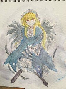Rating: Safe Score: 0 Tags: 1girl blonde_hair crossed_arms dress frills hairband image long_hair long_sleeves looking_at_viewer red_eyes solo suigintou traditional_media wings User: admin