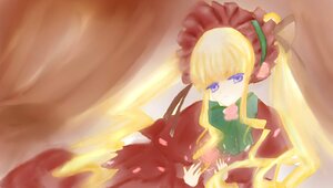 Rating: Safe Score: 0 Tags: 1girl blonde_hair blue_eyes bonnet bow bowtie curtains dress flower green_bow image long_hair long_sleeves looking_at_viewer red_dress rose shinku sidelocks solo twintails User: admin