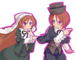 Rating: Safe Score: 0 Tags: 2girls blush brown_hair dress frills green_eyes hat heterochromia image long_sleeves looking_at_viewer multiple_girls pair red_eyes siblings sisters smile souseiseki suiseiseki twins User: admin