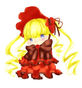 Rating: Safe Score: 0 Tags: 1girl blonde_hair blue_eyes blush bonnet bow chibi dress flower full_body image long_hair red_dress red_flower red_rose rose shinku simple_background solo white_background User: admin