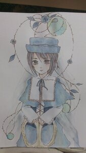 Rating: Safe Score: 0 Tags: 1girl capelet expressionless flower hat image long_sleeves looking_at_viewer short_hair solo souseiseki traditional_media v_arms watercolor_(medium) User: admin