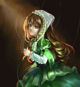 Rating: Safe Score: 0 Tags: 1girl brown_hair dress drill_hair frills green_dress heterochromia image long_hair long_sleeves looking_at_viewer red_eyes solo suiseiseki very_long_hair User: admin