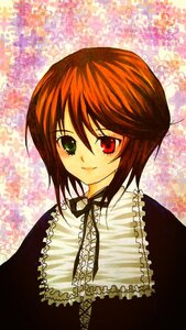 Rating: Safe Score: 0 Tags: 1girl brown_hair dress frills green_eyes heterochromia image long_sleeves looking_at_viewer red_eyes short_hair smile solo souseiseki upper_body User: admin