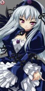 Rating: Safe Score: 0 Tags: 1girl detached_collar dress flower frilled_sleeves frills gothic_lolita hairband image juliet_sleeves lolita_fashion long_hair long_sleeves looking_at_viewer pink_eyes puffy_sleeves rose silver_hair simple_background smile solo suigintou white_background wings User: admin