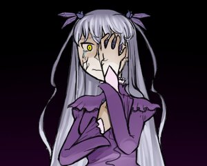 Rating: Safe Score: 0 Tags: 1girl barasuishou dress image long_hair long_sleeves ribbon simple_background solo tears two_side_up upper_body very_long_hair yellow_eyes User: admin