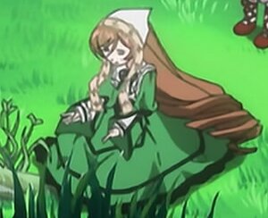 Rating: Safe Score: 0 Tags: 1girl apron brown_hair dress grass green_dress image long_hair long_sleeves outdoors solo suiseiseki very_long_hair User: admin